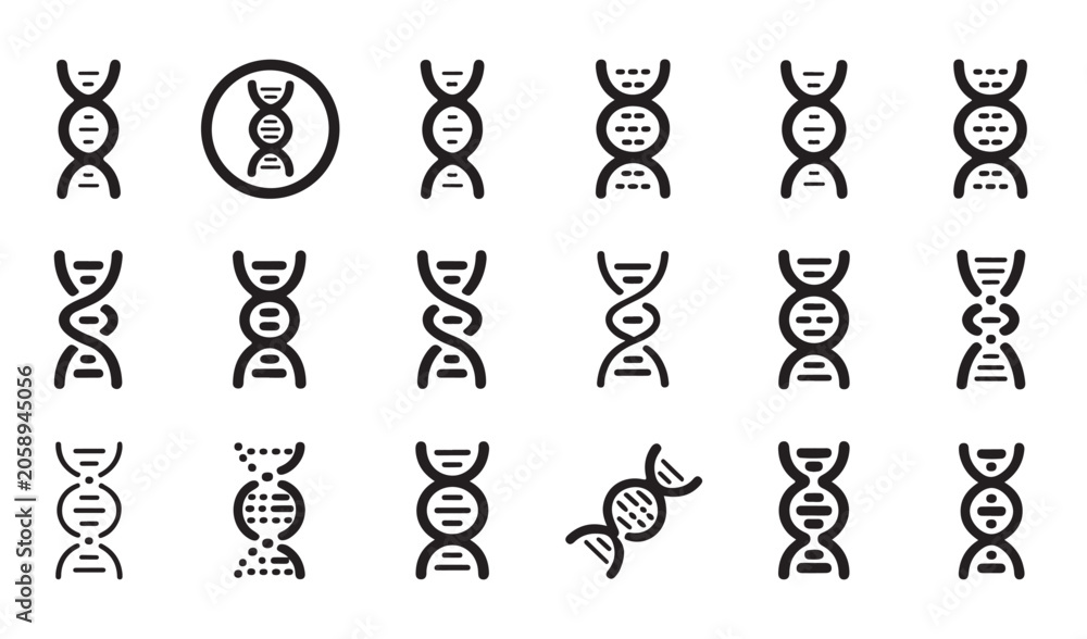 Fototapeta premium Various dna helix symbols in different styles and orientations.