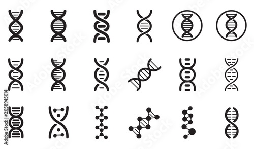 Quadro su tela Dna helix and genetic sequence icons collection for biotechnology and ancestry infographics