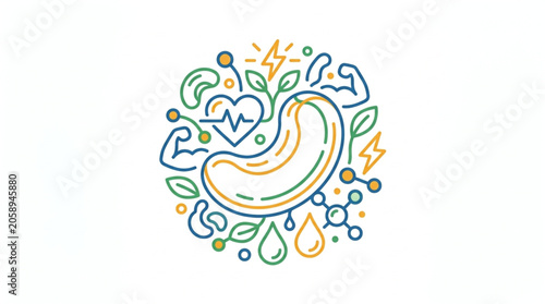 Healthy Cashew Nut With Nutritional Symbols And Icons.