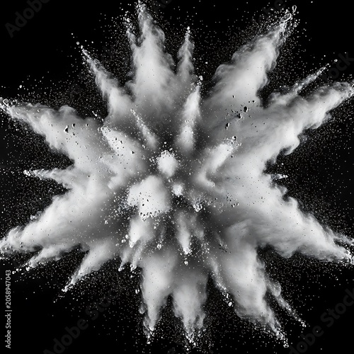 Explosive Burst of White Powder Against a Black Background.