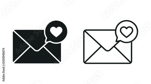 Foto Email Notification Icon With Heart Black And White Line Art