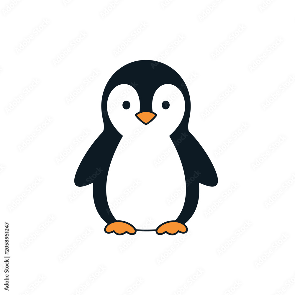 Obraz premium Cute Cartoon Penguin Vector Illustration Isolated on White Background