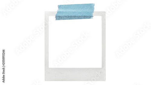 Фотография Empty polaroid photograph with blue tape affixed isolated on transparent backgro
