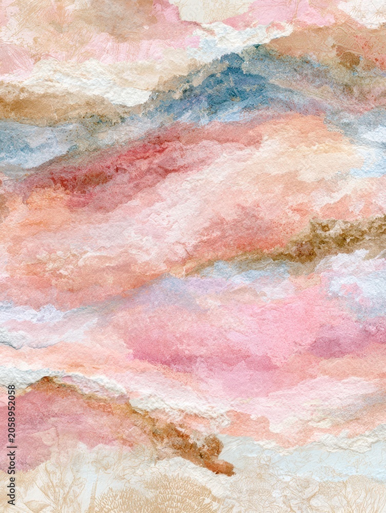 Fototapeta premium Soft textured watercolor background with abstract layered pastel and earthy tones