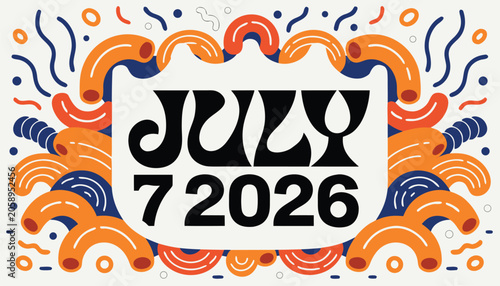 Obraz na plátne July seventh twenty twenty six calendar date with abstract macaroni art