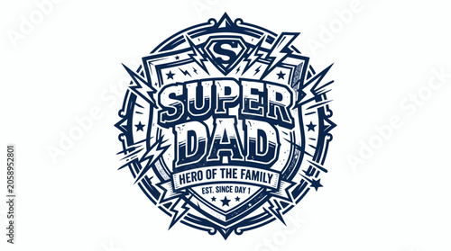 Super dad hero of the family vintage emblem with lightning bolts