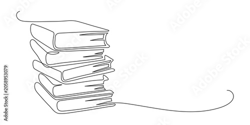 Stack of books. Continuous line drawing. Minimalist single line art of educational literature, pile of textbooks with place for your text.