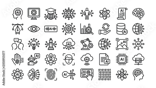 Artificial intelligence technology icons set with various symbols and signs