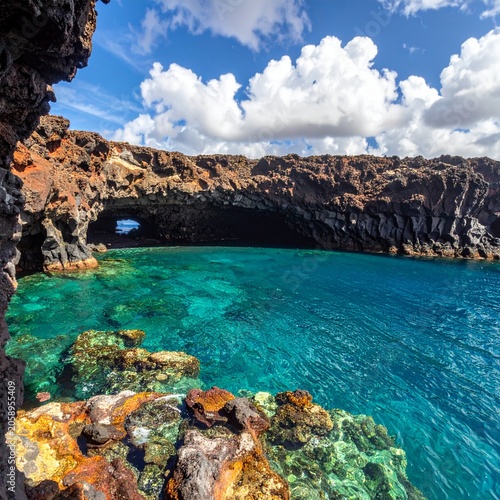 Coastal cave with clear blue water