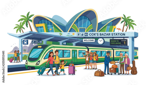 Bild auf Leinwand Coxs Bazar Railway Station Travel Tourism Landmark with Passenger Train Vector