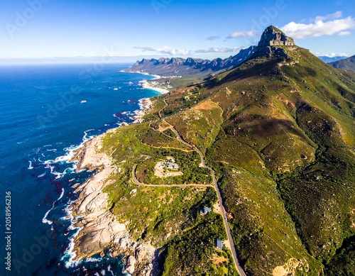 Coastal mountain road aerial view
