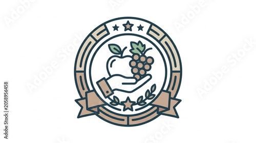 Healthy Food Emblem with Hand and Fruit.