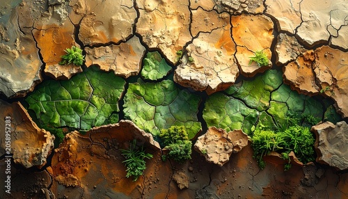 Cracked earth reveals lush life