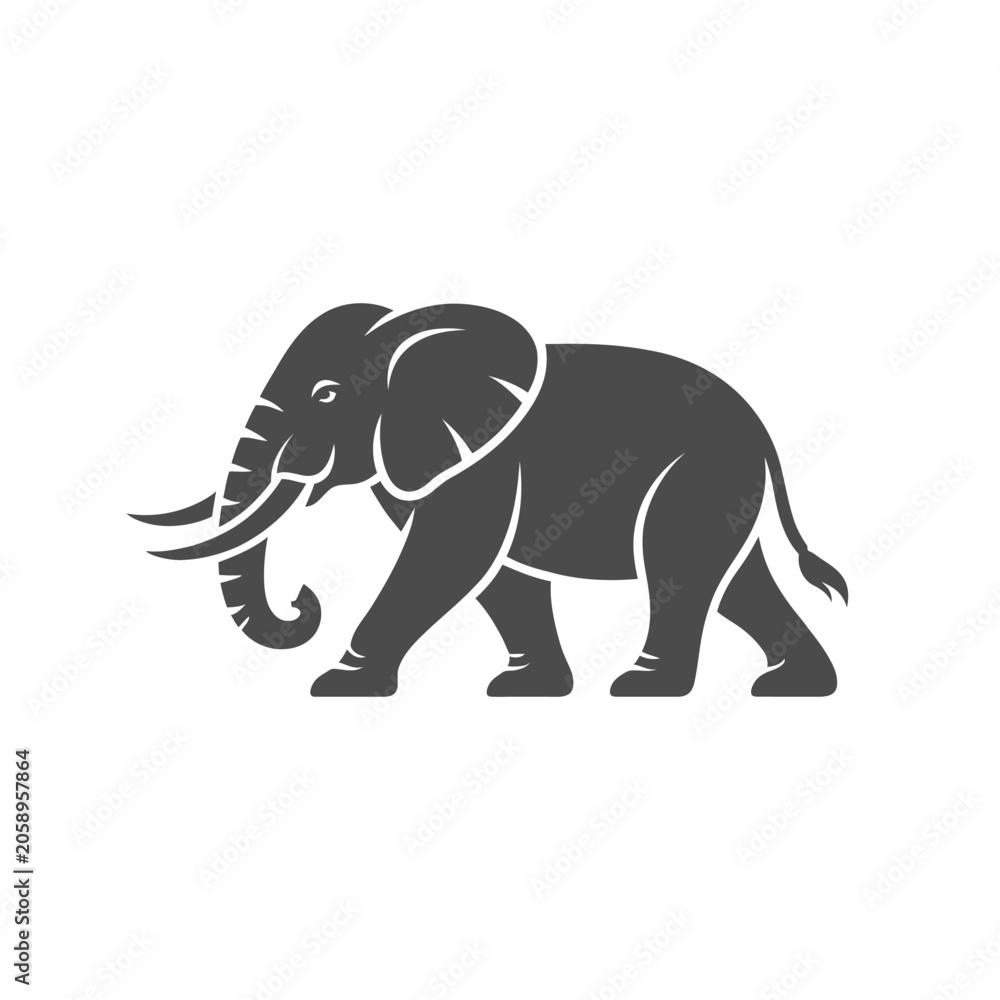 Fototapeta premium Majestic elephant silhouette icon with tusks