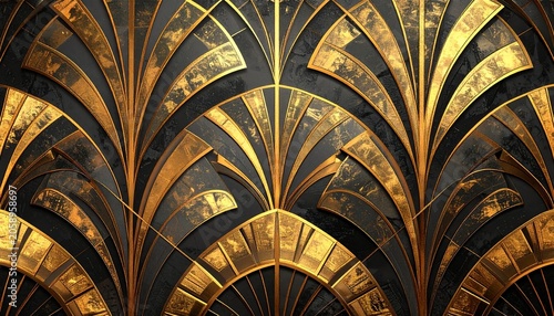 Elegant gold fan pattern on black