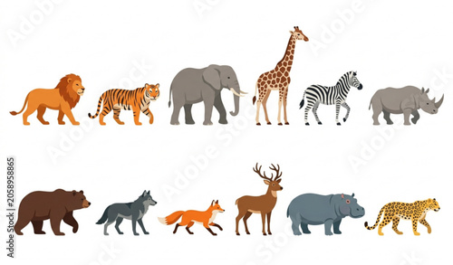 Canvas Print Wild Animals Vector Collection Featuring Lion Elephant Giraffe Zebra and Forest