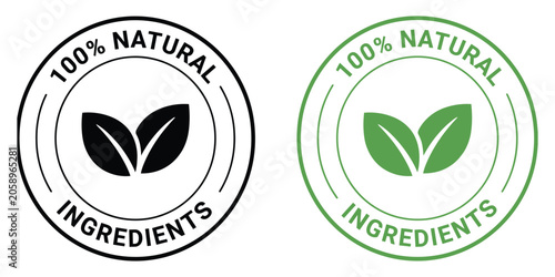 Bild auf Leinwand 100 Percent Natural Ingredients Badge Logo Set with Leaf Icon