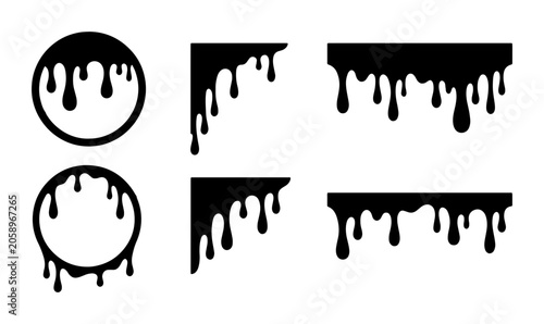 Dripping Paint Elements, Ink Splatter Accents, Liquid Drips, Black Graphic Shapes for Creative Design