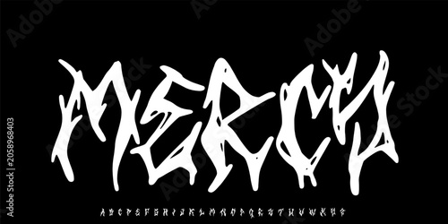 Photography Y2k gothic font, horror scary typeface, punk metal type, dark demon abc alphabet