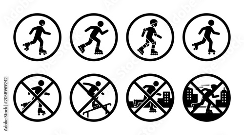 Photos Rollerblade Icons Set, Safety Warning Signs, Prohibited Actions, Urban Environme