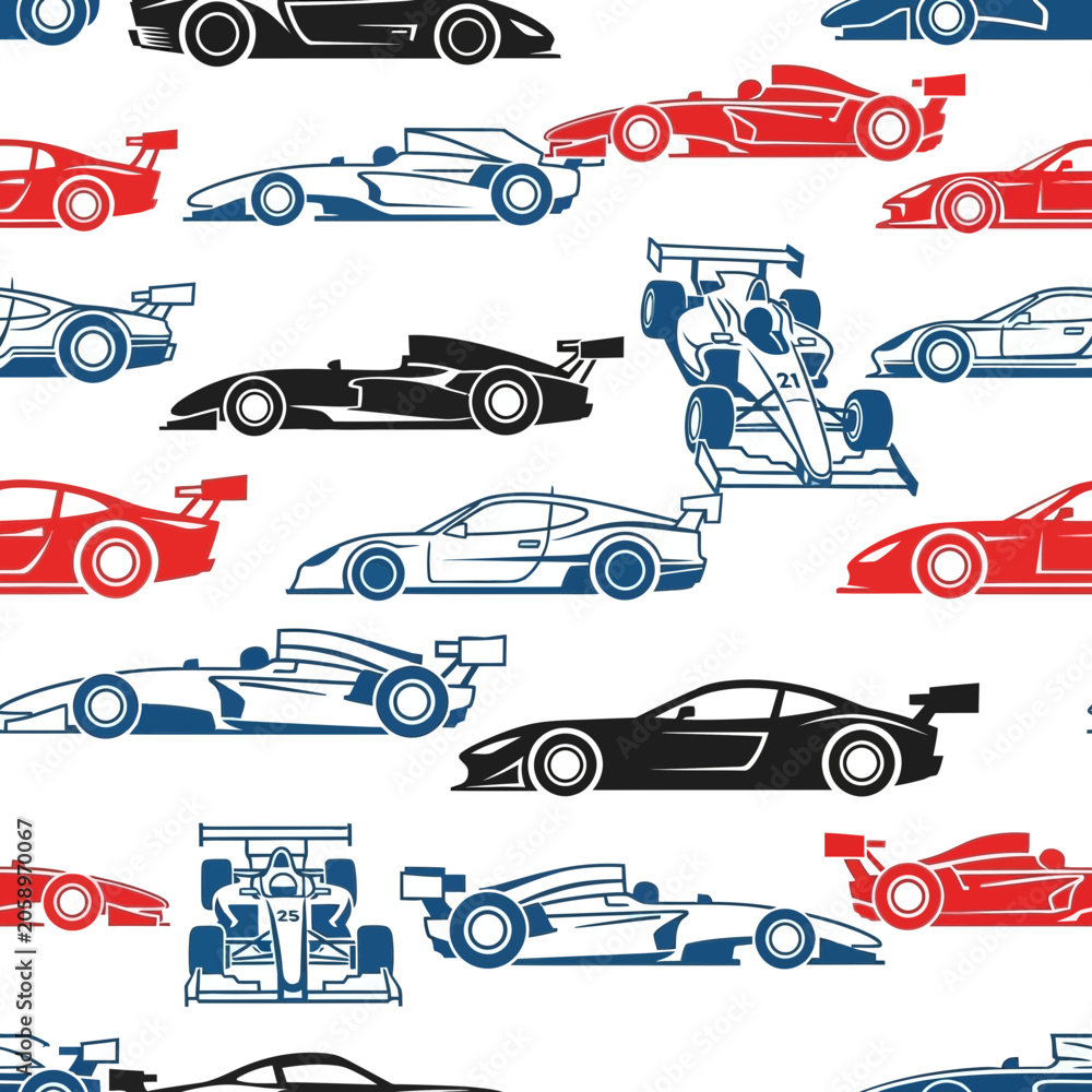 Obraz premium Racing Cars Seamless Pattern