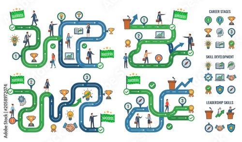 Tableau sur toile Professional Career Planning Road Map with Milestones and Goal Achievement Vecto