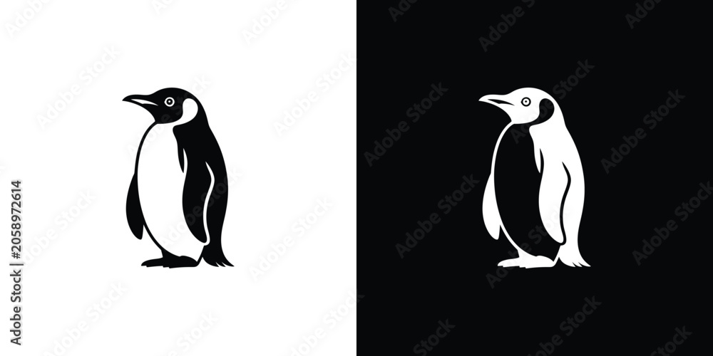 Obraz premium Black and white penguin standing on flat surface with clean silhouette style