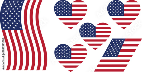 Quadro su tela American flag hearts graphic design patriotic symbols of love and national pride
