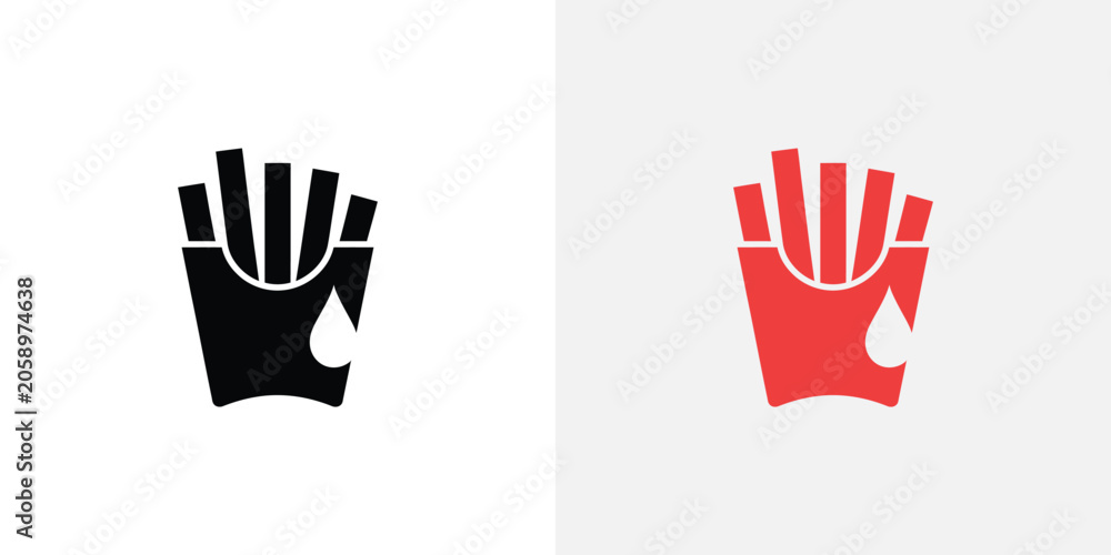Fototapeta premium French fries in black and red color options with salt and sauce illustration