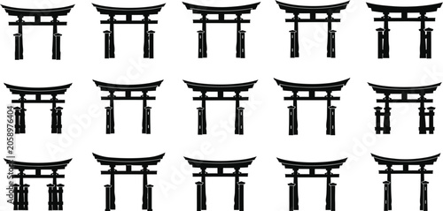 Foto Black japanese torii gate icons