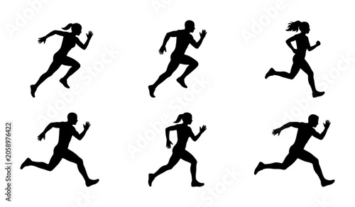 Fényképezés Dynamic Running Silhouettes Collection, Male and Female Athletes in Motion, Spri