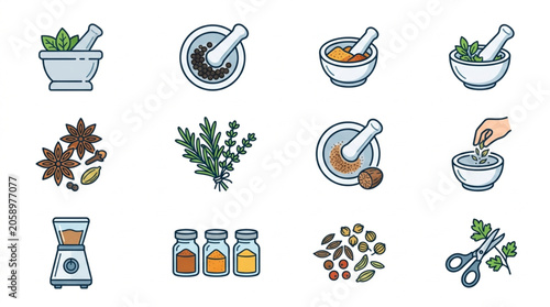 Foto Herbal remedies and spices collection for natural medicine.