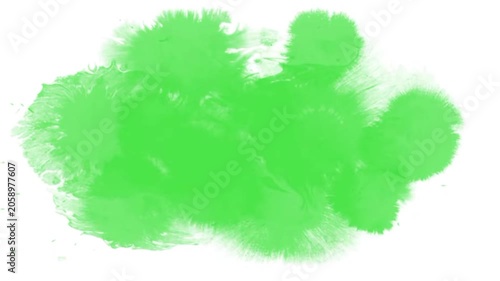 Green screen ink splash transition with watercolor blots spreading on white background
