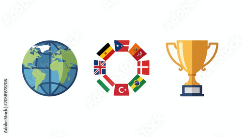 Global competition and achievement icons.