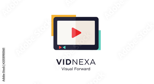 Vidnexa logo with play button on screen, representing video streaming and visual content creation services