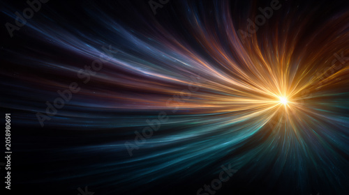 Golden and blue light trails flowing in darkness. Abstract energy concept.