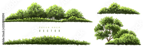 Vertor set of green tree,plants side view for landscape elevations,element for backdrop,eco environment concept design,watercolor greenery scene
