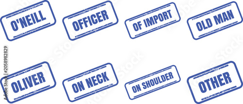 Fotografía Set of blue rubber stamp style labels with various text inscriptions stamp vecto