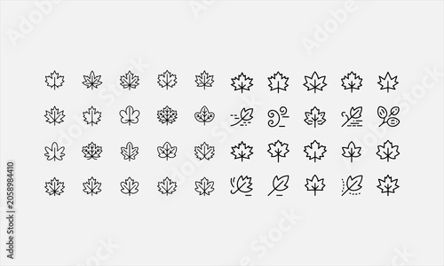Quadro su tela Maple Leaf on Autumn Season line art icon set vector illustration