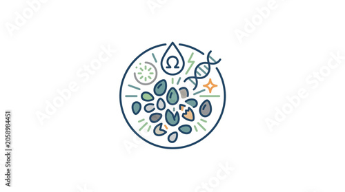 Foto Microscopic cells and DNA strand scientific illustration.