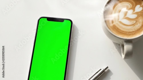 Cup of coffee with pen and smartphone on business desk technology illustration digital workspace concept Videos