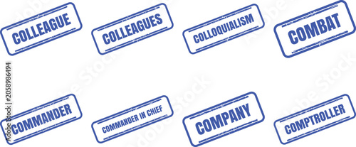 Slika na platnu Set of blue rubber stamp impressions with business and military terms stamp vect