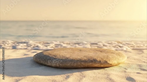 stones on a sandy beach with ocean waves under sunset sky Videos