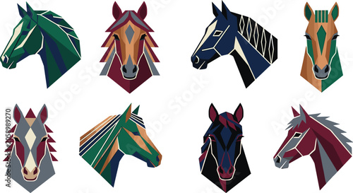 Tableau sur toile Low Poly Horse Head Collection Featuring Geometric Equine Portraits with Polygon