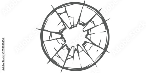 Foto Broken circular glass window with cracks and shattered effect