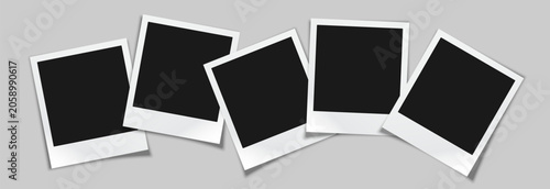 Vector illustration of instant photo frames or borders with empty copy space for custom design. Realistic mockup or template, isolated on white background