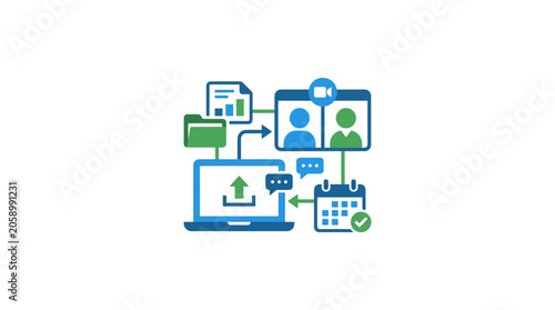 Digital Workflow, Online Collaboration, Remote Work Concept Icon Set