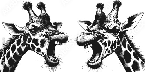 Foto Neck and neck with fury giraffe angry line art drawing ink sketch vector hand dr