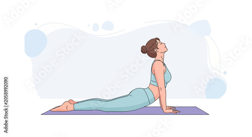 Woman in Cobra Pose on Yoga Mat - Illustration of Health, Wellness, and Flexibility
