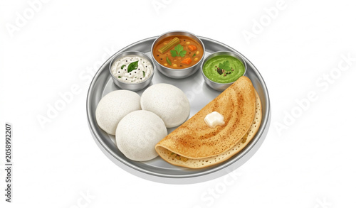 Traditional idli and dosa South Indian breakfast vector illustration isolated on white background